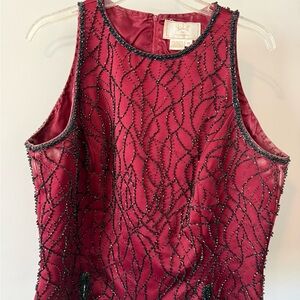 Deep Red Beaded Sleeveless Top